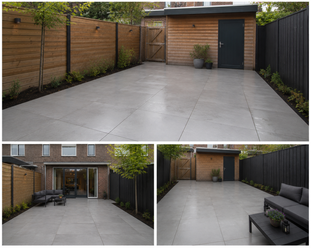 Keramische tegels 90x90 projcet utrecht tuin tussenwoning